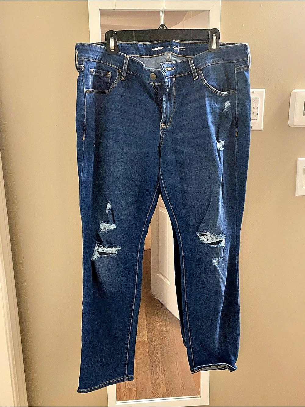 Old Navy Mid-Rise Power Slim Straight Ripped Jeans Blue Waist 16